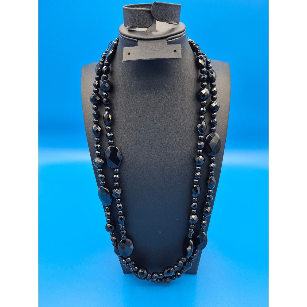 Jay King Necklace Black Agate Long 50" Sterling Silver Strand Statement